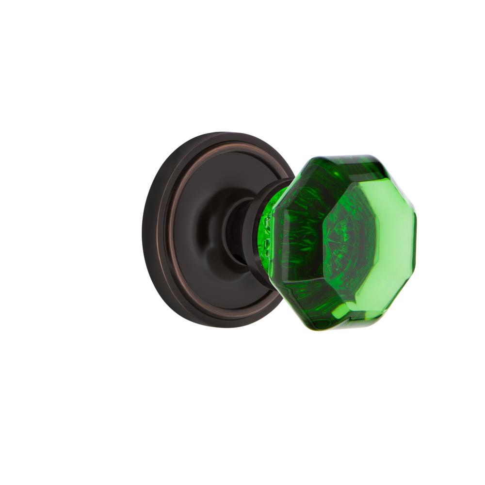 Nostalgic Warehouse CLAWAE Colored Crystal Classic Rosette Double Dummy Waldorf Emerald  Door Knob in Timeless Bronze
